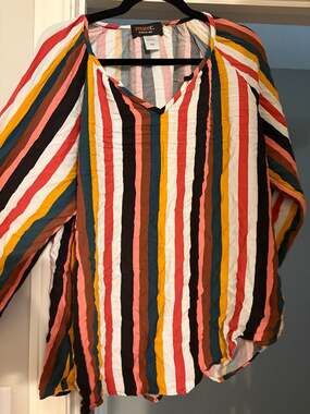 reneeC. Plus Size 1XL Long Sleeve Striped V-Neck Blouse